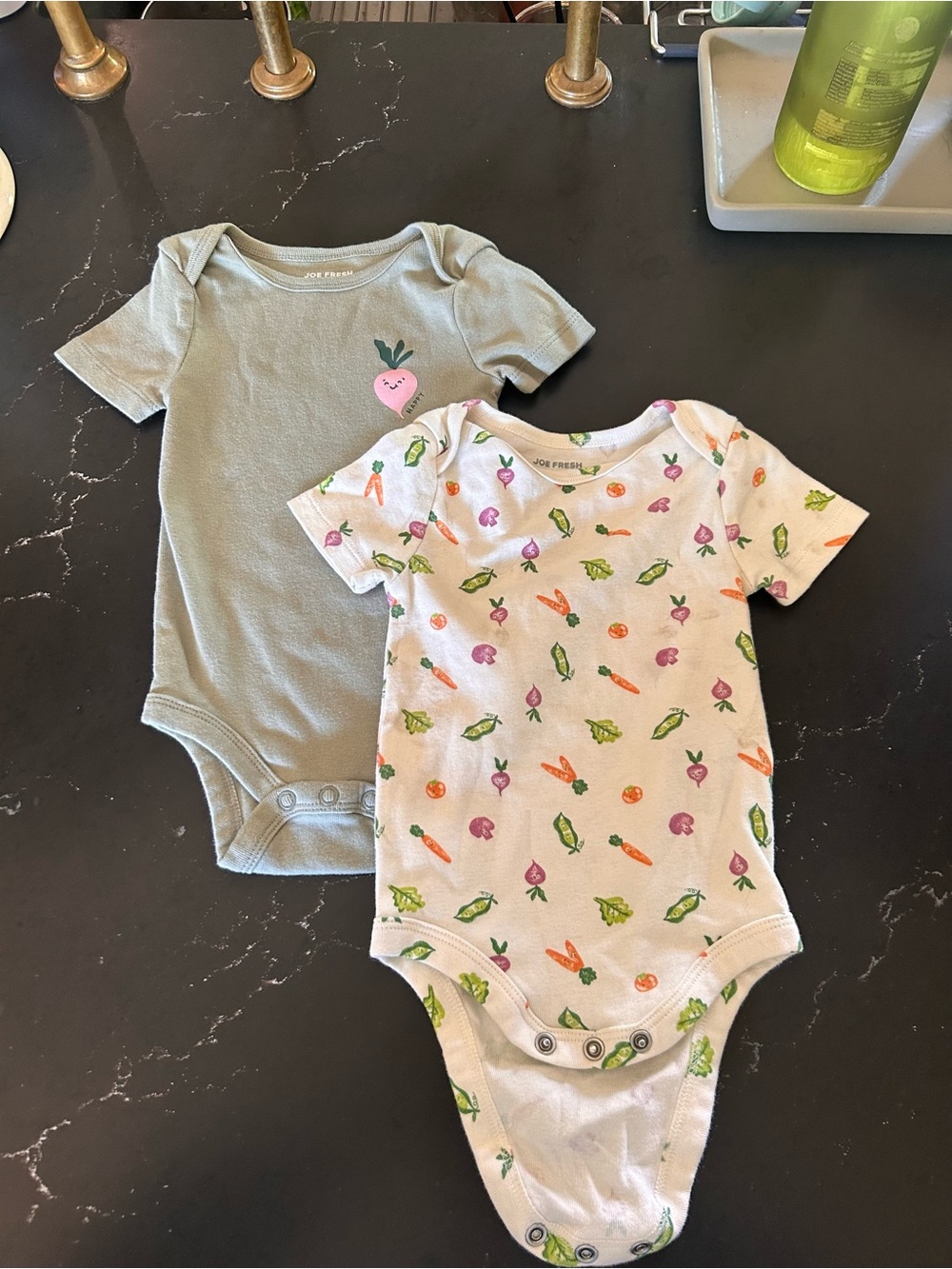 Joe Fresh Baby Bodysuit Set - Sage Green and White Veggie Print